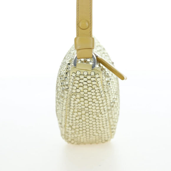 PRADA Shoulder Bag Satin Rhinestones Gold Auth BA16050M