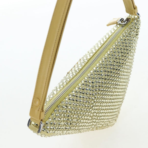 PRADA Shoulder Bag Satin Rhinestones Gold Auth BA16050M