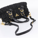 PRADA Gathered Hand Bag Nylon 2way Black Gold Auth BA16051A-9