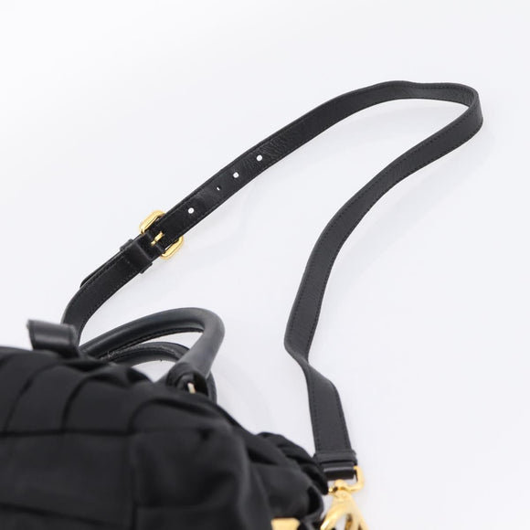 PRADA Gathered Hand Bag Nylon 2way Black Gold Auth BA16051A