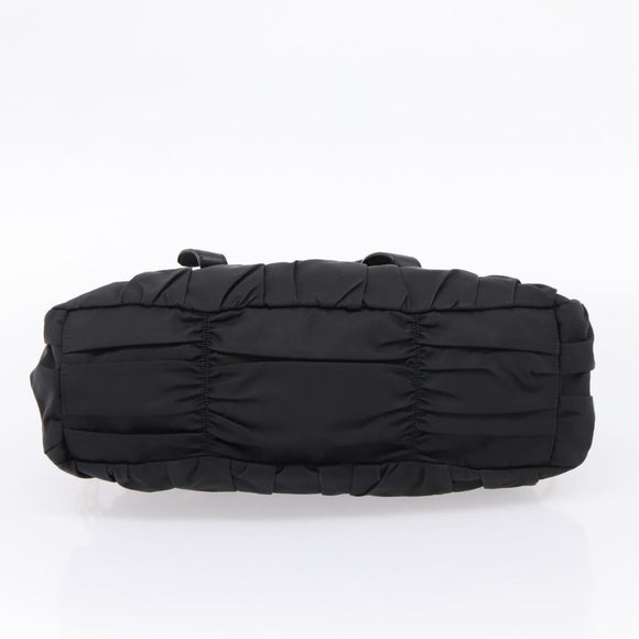 PRADA Gathered Hand Bag Nylon 2way Black Gold Auth BA16051A