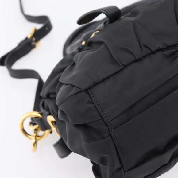 PRADA Gathered Hand Bag Nylon 2way Black Gold Auth BA16051A