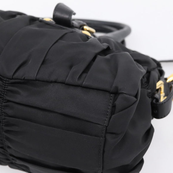 PRADA Gathered Hand Bag Nylon 2way Black Gold Auth BA16051A