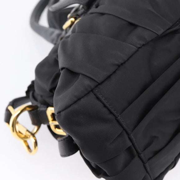 PRADA Gathered Hand Bag Nylon 2way Black Gold Auth BA16051A