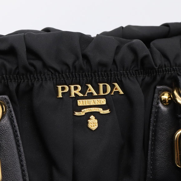 PRADA Gathered Hand Bag Nylon 2way Black Gold Auth BA16051A