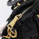 PRADA Gathered Hand Bag Nylon 2way Black Gold Auth BA16051A-10