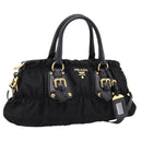 PRADA Gathered Hand Bag Nylon 2way Black Gold Auth BA16051A-1