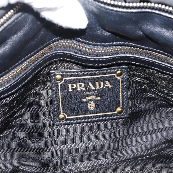 PRADA Gathered Hand Bag Nylon 2way Black Gold Auth BA16051A