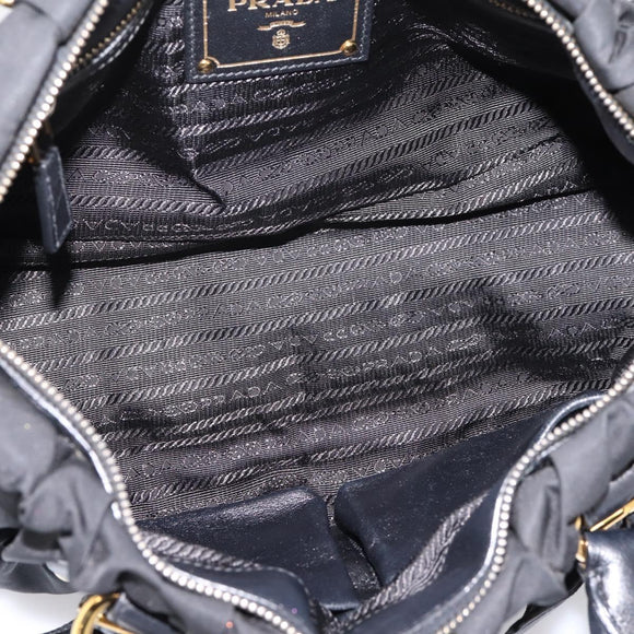PRADA Gathered Hand Bag Nylon 2way Black Gold Auth BA16051A