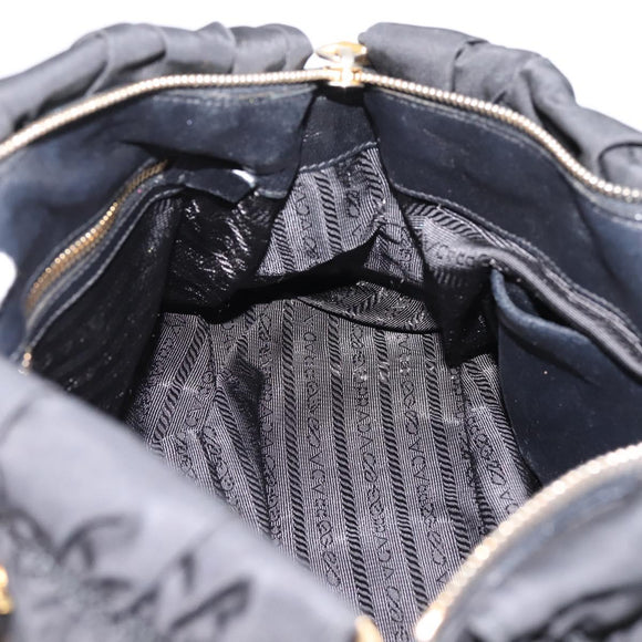 PRADA Gathered Hand Bag Nylon 2way Black Gold Auth BA16051A