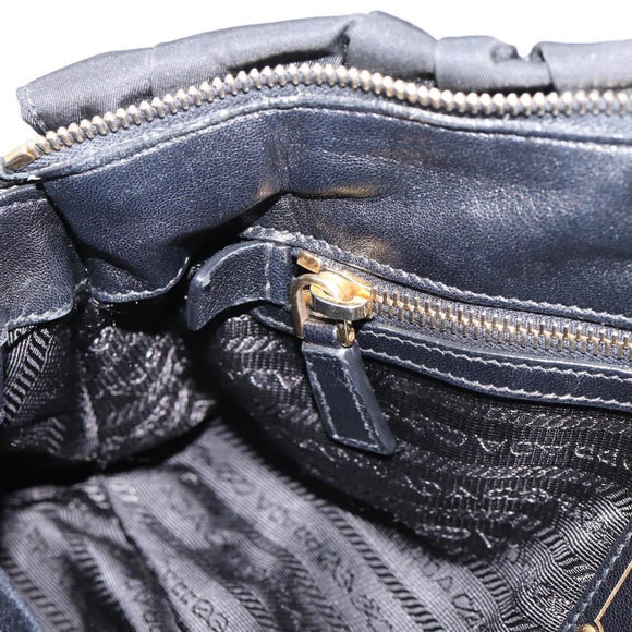 PRADA Gathered Hand Bag Nylon 2way Black Gold Auth BA16051A