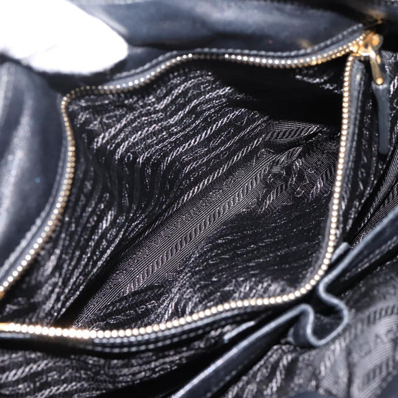 PRADA Gathered Hand Bag Nylon 2way Black Gold Auth BA16051A