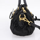 PRADA Gathered Hand Bag Nylon 2way Black Gold Auth BA16051A-3