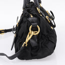 PRADA Gathered Hand Bag Nylon 2way Black Gold Auth BA16051A-4