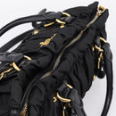 PRADA Gathered Hand Bag Nylon 2way Black Gold Auth BA16051A-6