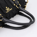 PRADA Gathered Hand Bag Nylon 2way Black Gold Auth BA16051A-7
