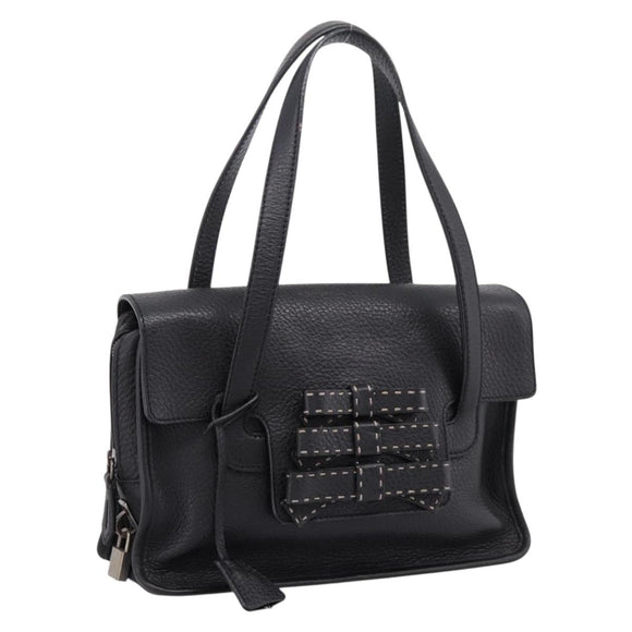 PRADA Tote Bag Leather Black Silver Auth BA16052A
