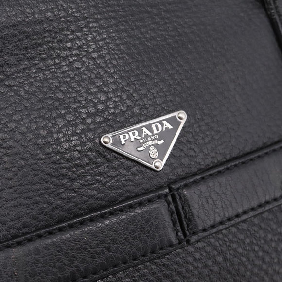 PRADA Tote Bag Leather Black Silver Auth BA16052A