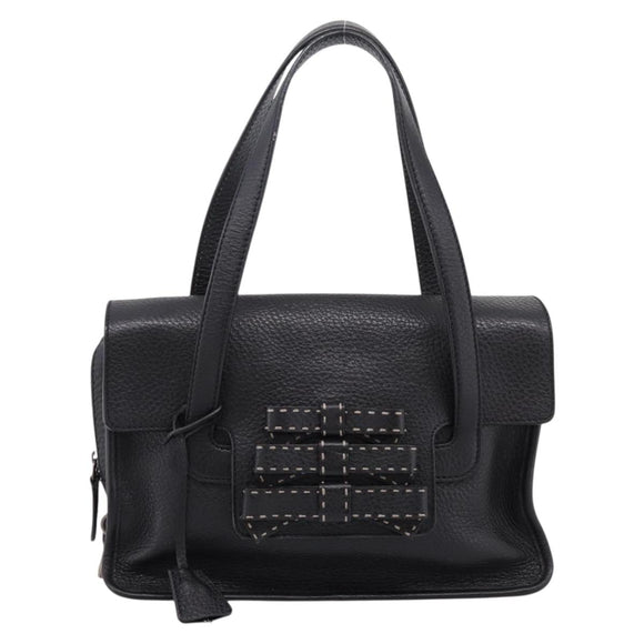 PRADA Tote Bag Leather Black Silver Auth BA16052A