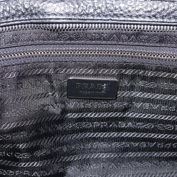 PRADA Tote Bag Leather Black Silver Auth BA16052A
