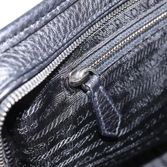 PRADA Tote Bag Leather Black Silver Auth BA16052A