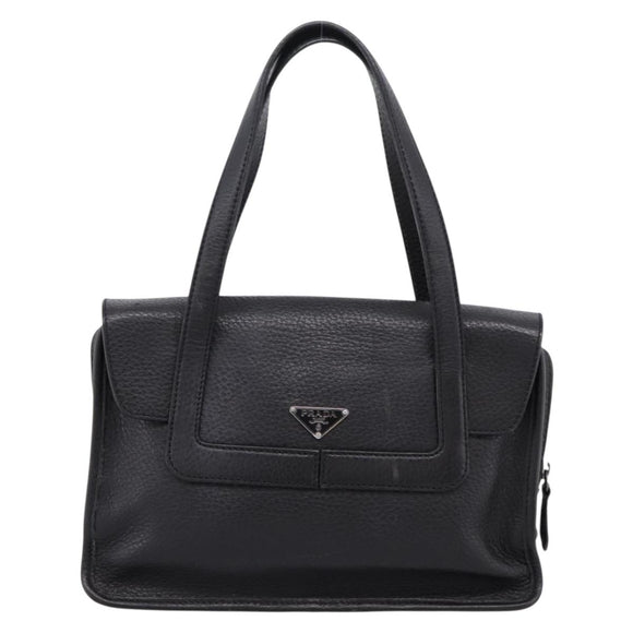 PRADA Tote Bag Leather Black Silver Auth BA16052A