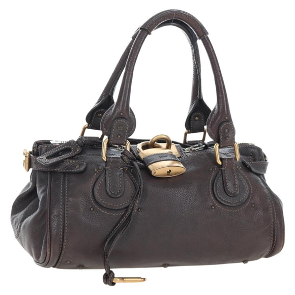 Chloe Paddington Hand Bag Leather Dark Brown Gold Silver Auth BA16054V
