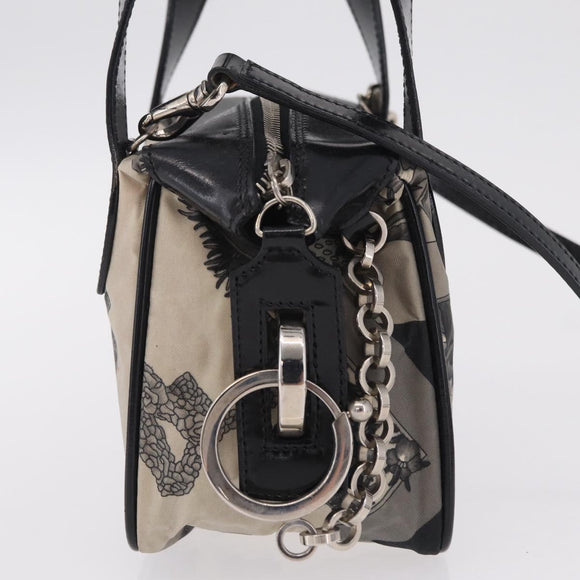 Salvatore Ferragamo Hand Bag Canvas 2way Gray Silver Auth BA16055