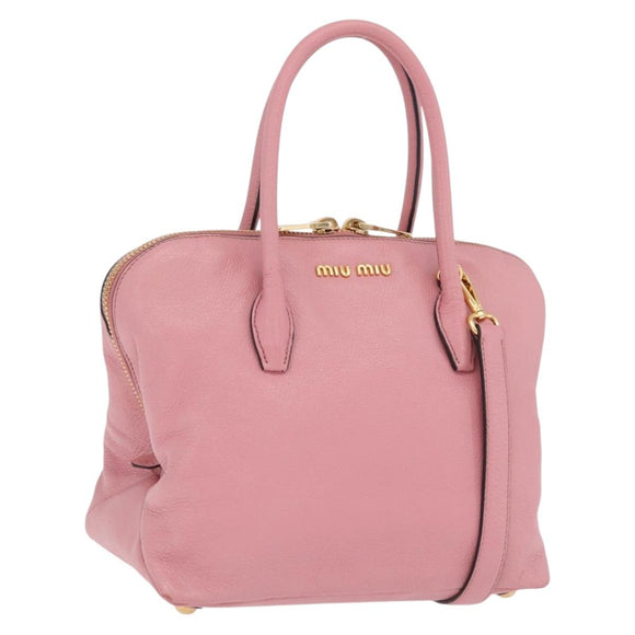 Miu Miu Hand Bag Leather 2way Pink Gold Auth BA16056A