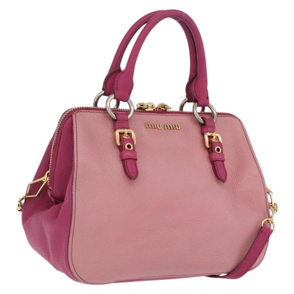 Miu Miu Hand Bag Leather 2way Pink Gold Auth BA16057A