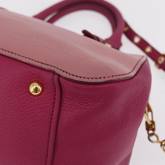 Miu Miu Hand Bag Leather 2way Pink Gold Auth BA16057A