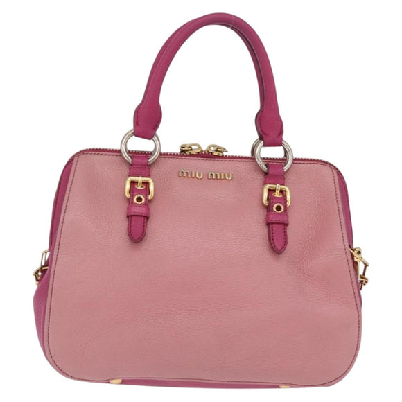Miu Miu Hand Bag Leather 2way Pink Gold Auth BA16057A