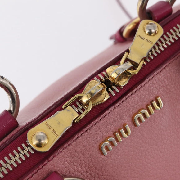 Miu Miu Hand Bag Leather 2way Pink Gold Auth BA16057A