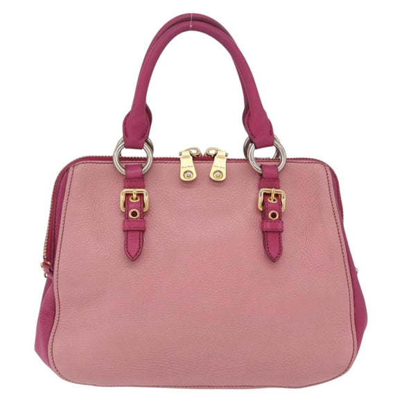 Miu Miu Hand Bag Leather 2way Pink Gold Auth BA16057A