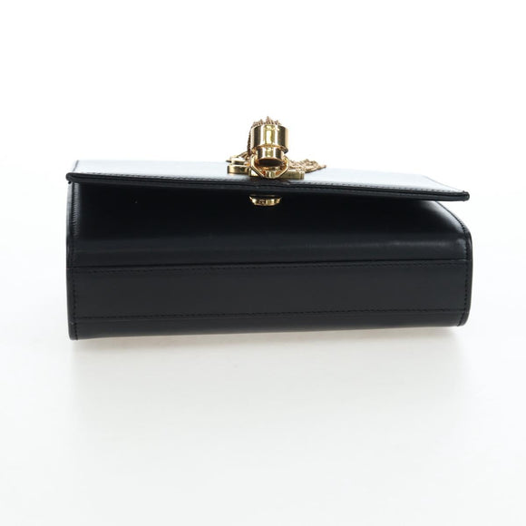 Saint Laurent Chain Shoulder Bag Leather Black Gold Auth BA16060V