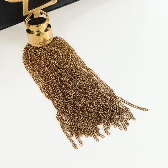 Saint Laurent Chain Shoulder Bag Leather Black Gold Auth BA16060V