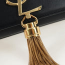 Saint Laurent Chain Shoulder Bag Leather Black Gold Auth BA16060V-19