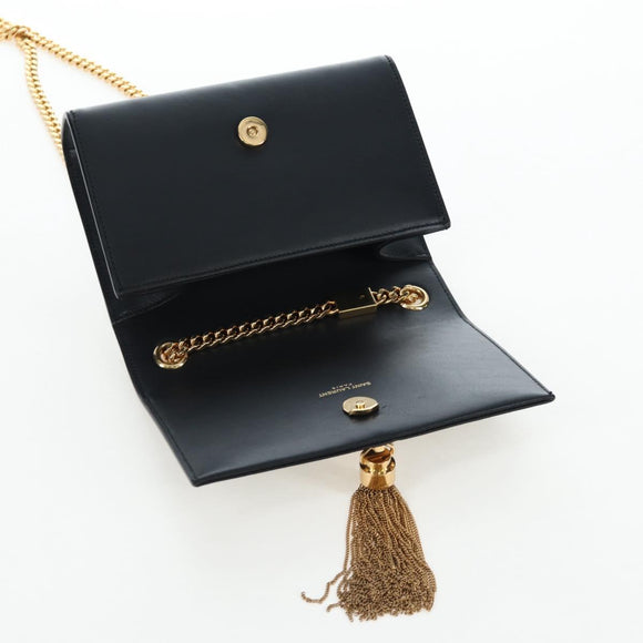 Saint Laurent Chain Shoulder Bag Leather Black Gold Auth BA16060V