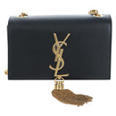 Saint Laurent Chain Shoulder Bag Leather Black Gold Auth BA16060V-13