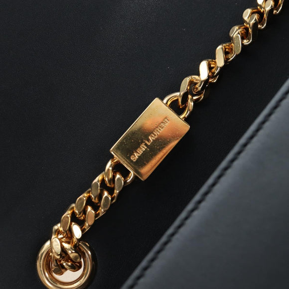 Saint Laurent Chain Shoulder Bag Leather Black Gold Auth BA16060V