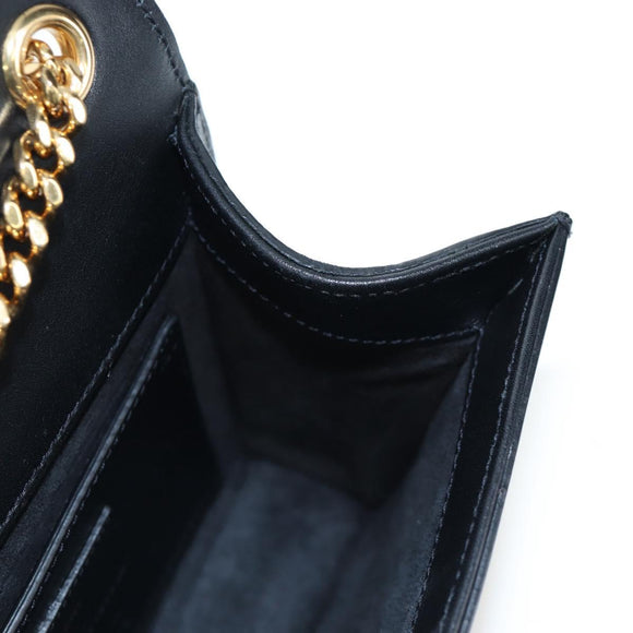 Saint Laurent Chain Shoulder Bag Leather Black Gold Auth BA16060V