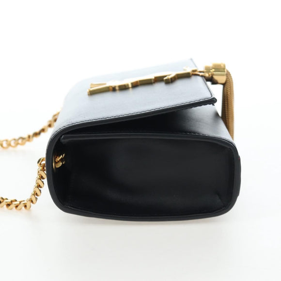 Saint Laurent Chain Shoulder Bag Leather Black Gold Auth BA16060V