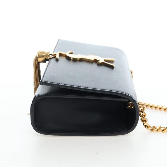 Saint Laurent Chain Shoulder Bag Leather Black Gold Auth BA16060V