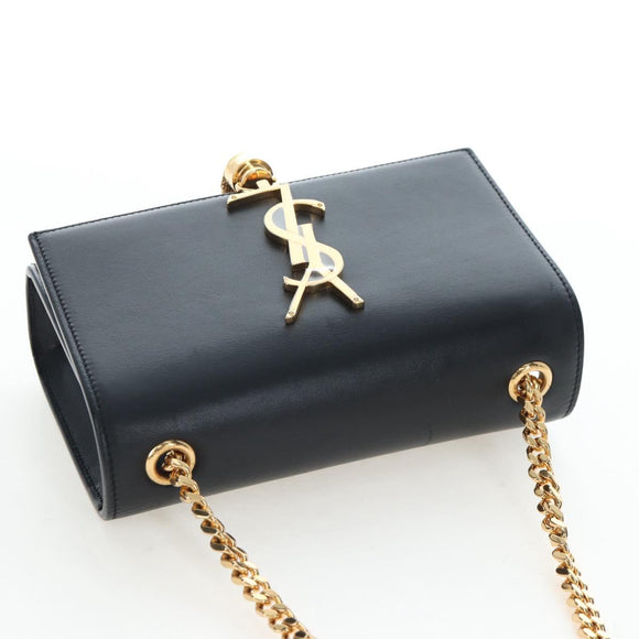 Saint Laurent Chain Shoulder Bag Leather Black Gold Auth BA16060V