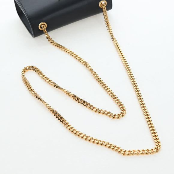 Saint Laurent Chain Shoulder Bag Leather Black Gold Auth BA16060V