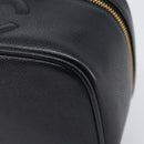 CHANEL Vanity Cosmetic Pouch Caviar Skin Black Gold CC Auth BA16061V-10