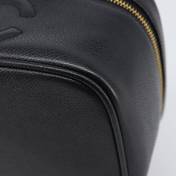 CHANEL Vanity Cosmetic Pouch Caviar Skin Black Gold CC Auth BA16061V