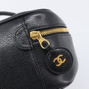 CHANEL Vanity Cosmetic Pouch Caviar Skin Black Gold CC Auth BA16061V-14
