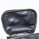 CHANEL Vanity Cosmetic Pouch Caviar Skin Black Gold CC Auth BA16061V-15