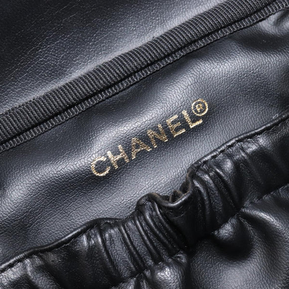 CHANEL Vanity Cosmetic Pouch Caviar Skin Black Gold CC Auth BA16061V